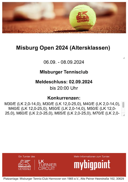 Misburg Open 2024. Anmeldung ab sofort möglich!